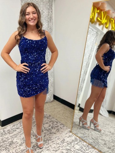 Best Velvet Sequin Short Spaghetti Straps Sleeveless Prom Party Dress Canada