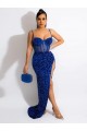 Best Velvet Sequin Sleeveless Spaghetti Straps Royal Blue Sheath Prom Dress Canada