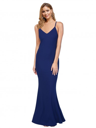 Best Stretch Crepe Low Back Long V-Neck Sheath Prom Dress Canada
