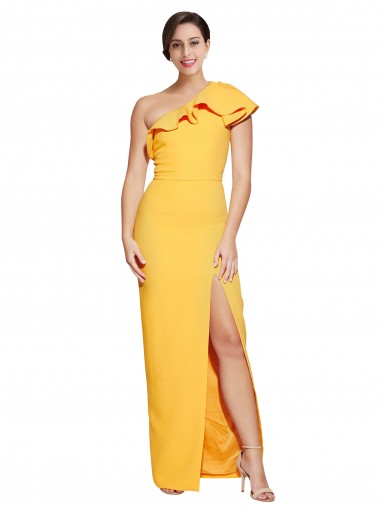 Best Stretch Crepe Long One Shoulder Saffron Sheath Prom Dress Canada