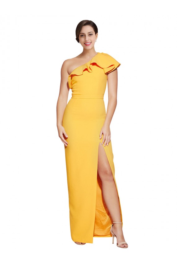 Best Stretch Crepe Long One Shoulder Saffron Sheath Prom Dress Canada
