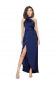 Best Silky Satin Long Halter Neck Sapphire A-Line High Low Prom Dress Canada