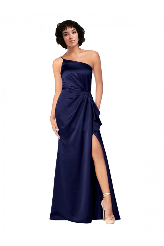 Best Silky Satin Long One Shoulder A-Line Black Tie Prom Dress Canada