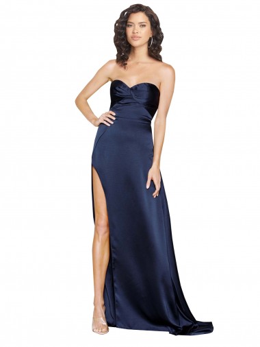 Best Silky Satin Low Back Long Sweetheart A-Line Prom Dress Canada