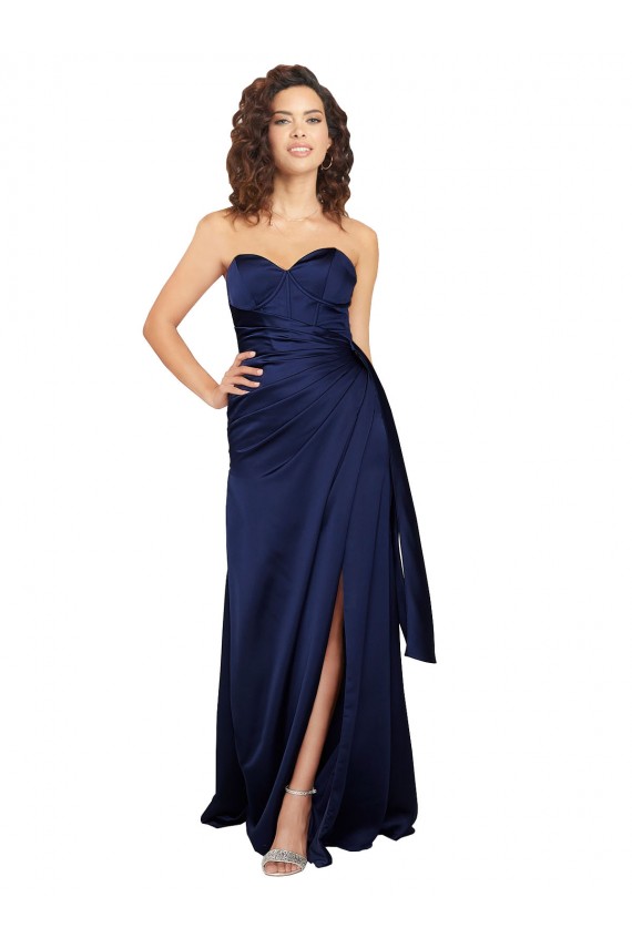 Best Silky Satin Long Sweetheart A-Line Prom Dress Canada