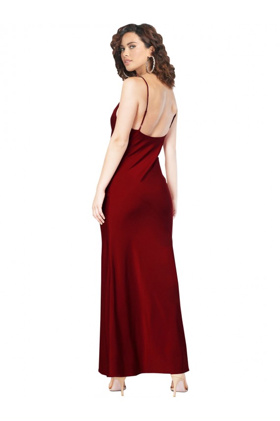 Best Silky Satin Low Back Long Cowl Neck Sheath Black Tie Prom Dress Canada