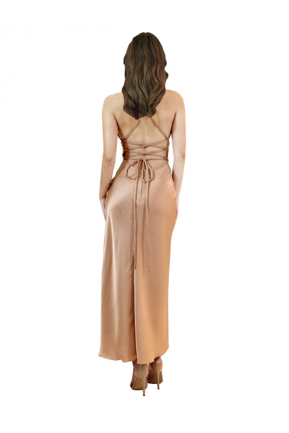 Best Silky Satin Low Back Midi Length Cowl Neck Sheath Prom Dress Canada