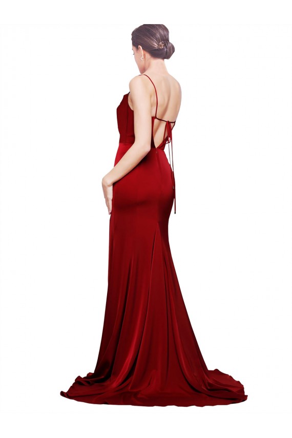 Best Stretch Satin Criss Cross Back Sweep Train Spaghetti Straps Sheath Black Tie Prom Dress Canada