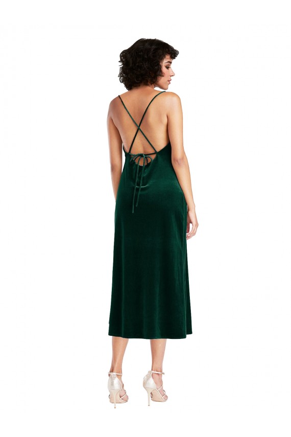 Best Stretch Velvet Criss Cross Open Back Midi Length Cowl Neck Sheath Black Tie Prom Dress Canada