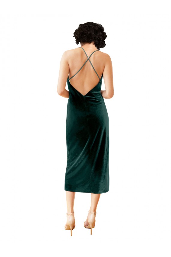Best Stretch Velvet Criss Cross Open Back Midi Length Spaghetti Straps Sheath Prom Dress Canada