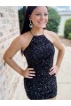 Best Velvet Sequin Short Halter Neck Sheath Prom Dress Canada