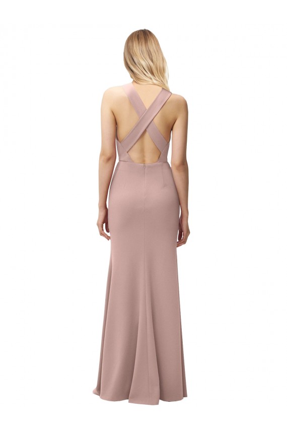 Best Stretch Crepe Criss Cross Back Long Halter Neck Sheath Prom Dress Canada