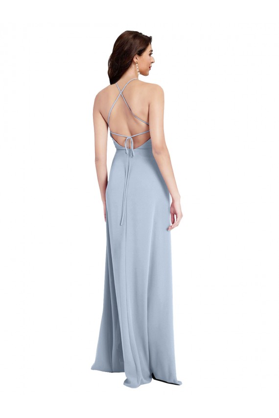 Best Stretch Crepe Criss Cross Open Back Long Halter Neck Sheath Prom Dress Canada