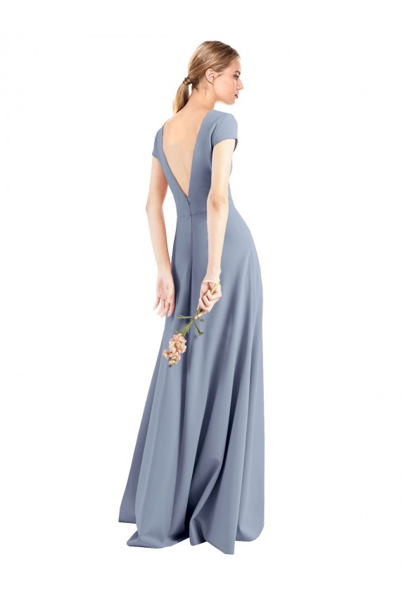 Best Stretch Crepe Long V-Neck Smoke Blue Sheath Prom Dress Canada