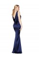 Best Stretch Satin Low Back Long Halter Neck Dark Navy Sheath Prom Dress Canada