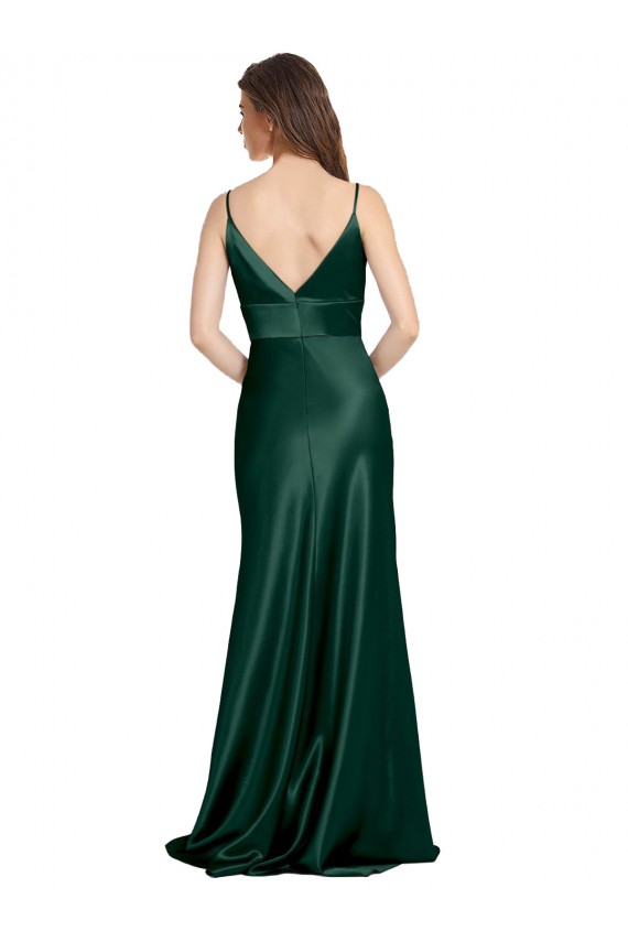 Best Stretch Satin V-Back Long Spaghetti Straps Sheath Prom Dress Canada