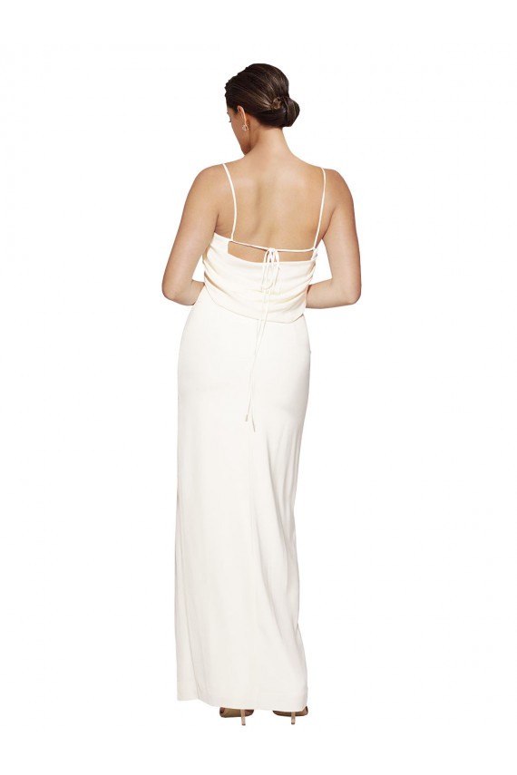 Best Stretch Satin Low Back Long Halter Neck Ivory Sheath Prom Dress Canada