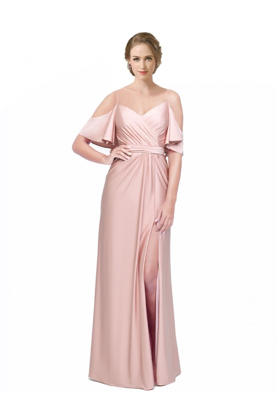 Best Silky Satin Low Back Long Off the Shoulder Sheath Prom Dress Canada