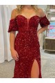 Best Velvet Sequin Court Train Off the Shoulder Sheath Prom Dress Canada