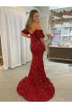 Best Velvet Sequin Court Train Off the Shoulder Sheath Prom Dress Canada