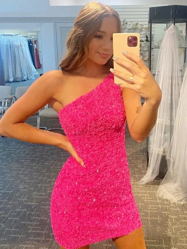Best Velvet Sequin Short One Shoulder Sheath Evening Gown Canada