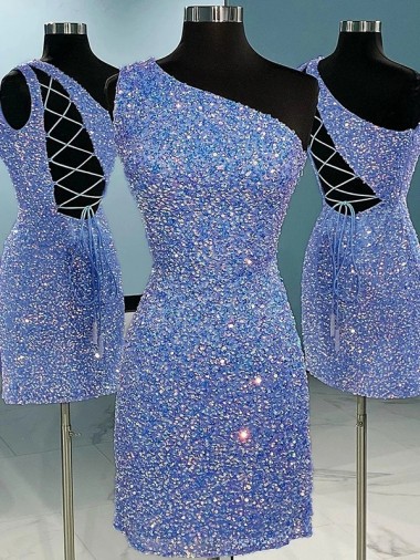 Best Velvet Sequin Short One Shoulder Sheath Prom Dress Canada