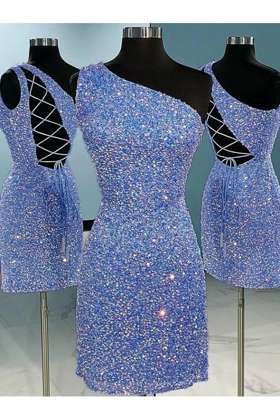 Best Velvet Sequin Short One Shoulder Sheath Prom Dress Canada