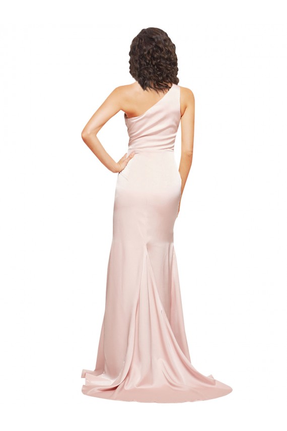 Best Silky Satin Long One Shoulder Sheath Black Tie Prom Dress Canada