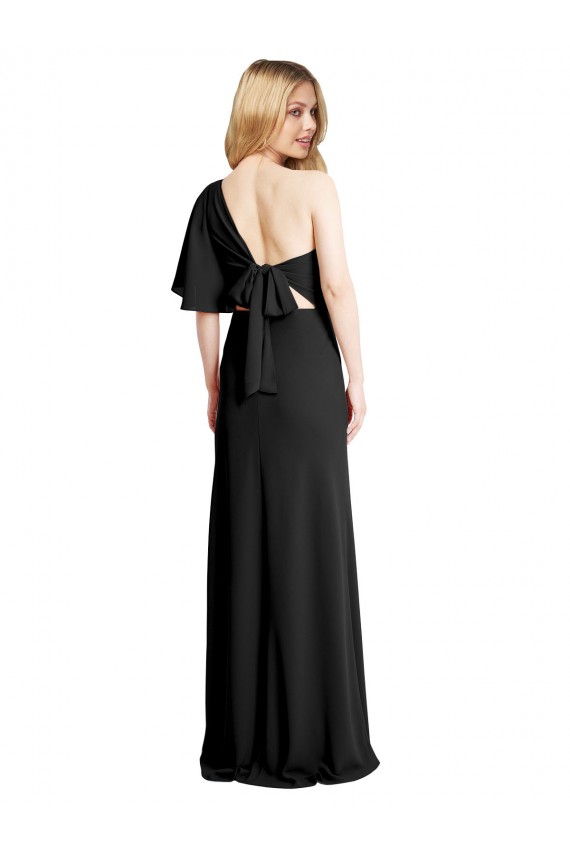 Best Stretch Crepe Flutter Sleeves One Shoulder Black Sheath Prom Dress Canada
