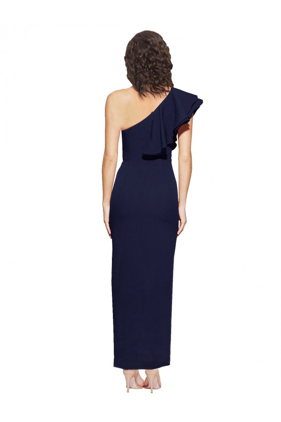 Best Stretch Crepe Long One Shoulder Dark Navy Sheath Prom Dress Canada