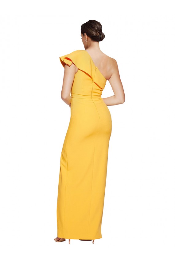 Best Stretch Crepe Long One Shoulder Saffron Sheath Prom Dress Canada