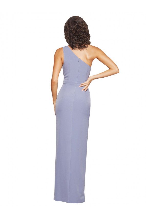 Best Stretch Crepe Long One Shoulder Smoke Blue Sheath Prom Dress Canada