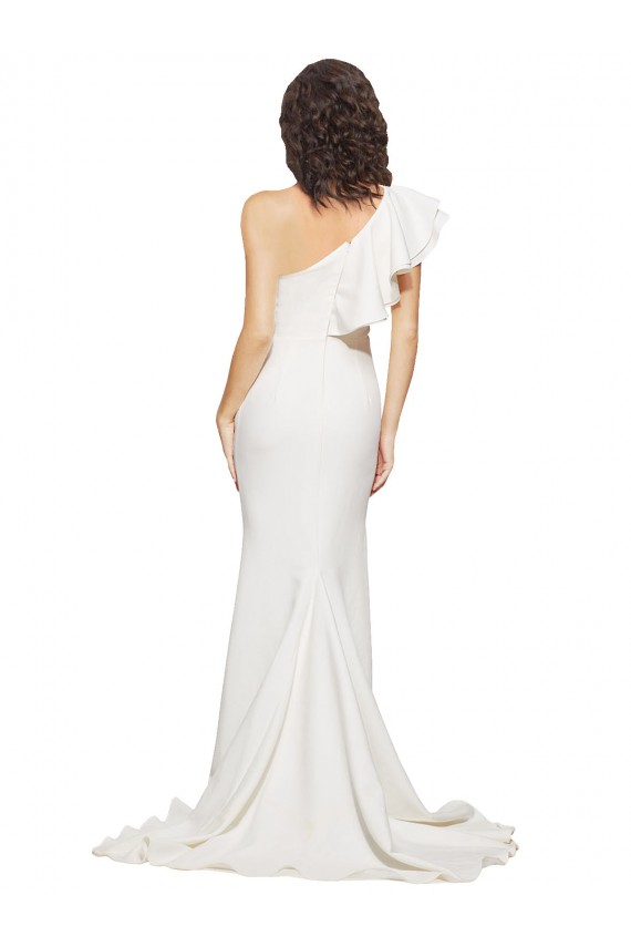Best Stretch Crepe Sleeveless One Shoulder Ivory Sheath Prom Dress Canada