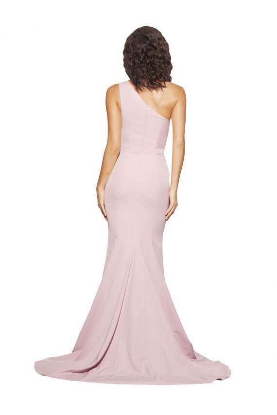 Best Stretch Crepe Sweep Train One Shoulder Mauve Sheath Prom Dress Canada