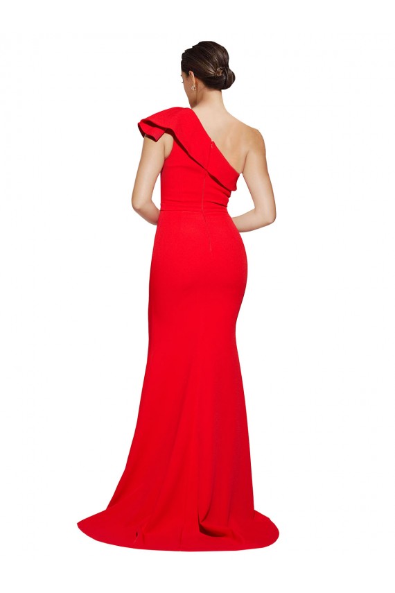 Best Stretch Crepe Sweep Train One Shoulder Red Sheath Prom Dress Canada