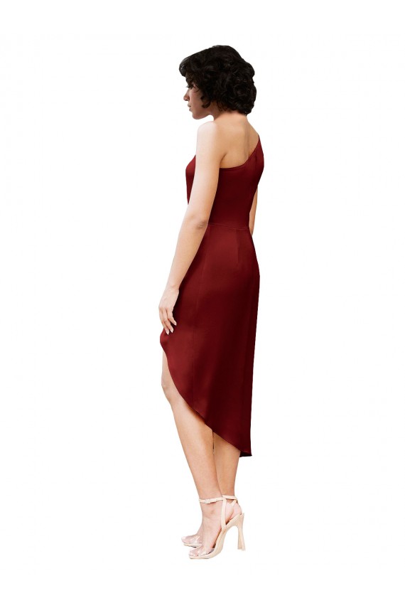 Best Stretch Satin Midi Length One Shoulder Sheath Black Tie Prom Dress Canada