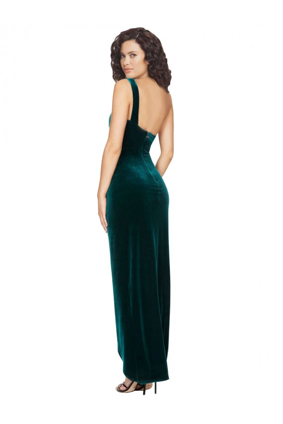 Best Stretch Velvet Low Back Long One Shoulder Sheath High Low Prom Dress Canada