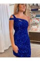 Best Velvet Sequin Sleeveless One Shoulder Fuchsia Sheath Prom Dresses Canada