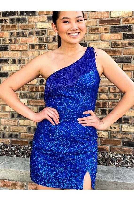 Best Velvet Sequin Short One Shoulder Sheath Homecoming Dresses Canada