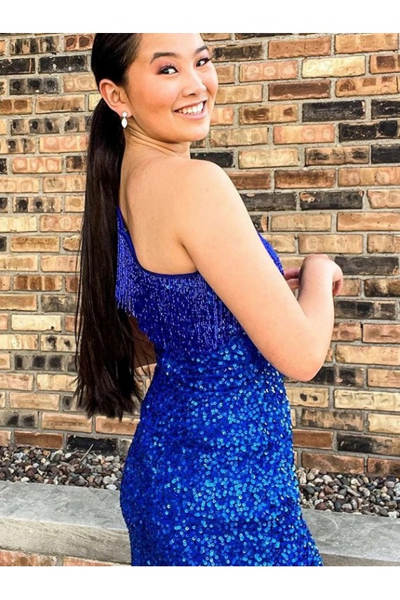 Best Velvet Sequin Short One Shoulder Sheath Homecoming Dresses Canada