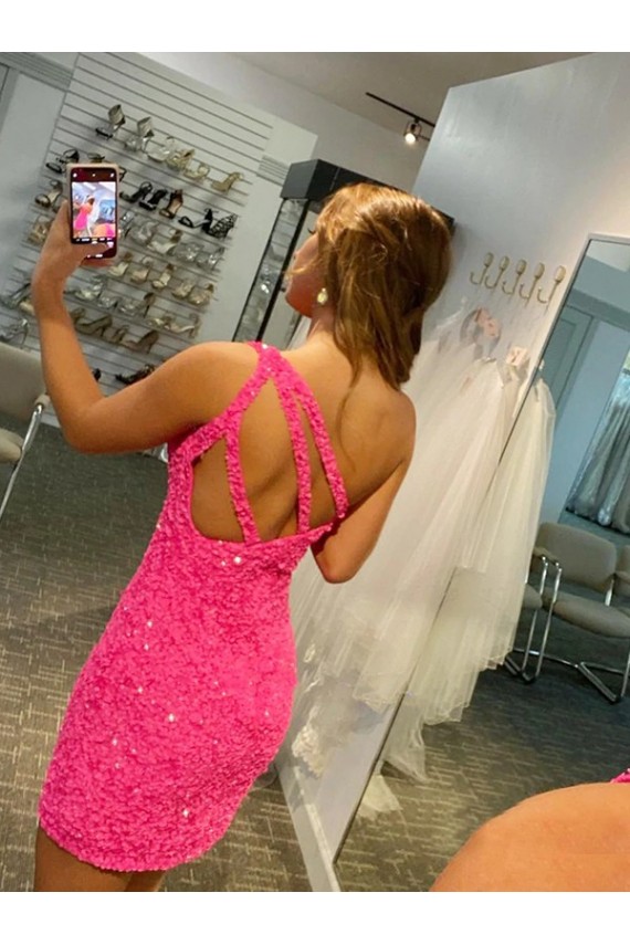 Best Velvet Sequin Short One Shoulder Sheath Evening Gown Canada