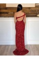 Best Velvet Sequin Sweep Train One Shoulder Sheath Prom Dress Canada