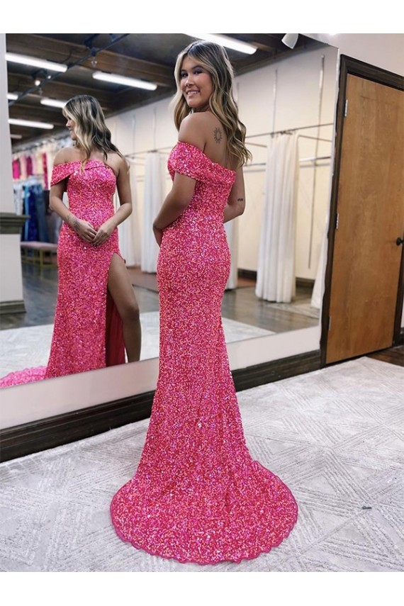 Best Velvet Sequin Sweep Train One Shoulder Sheath Evening Gown Canada