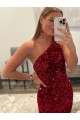 Best Velvet Sequin Sweep Train One Shoulder Sheath Prom Dresses Canada