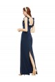 Best Stretch Crepe Low Back Long Scoop Neck Dark Navy Sheath Prom Dress Canada