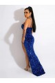 Best Velvet Sequin Sleeveless Spaghetti Straps Royal Blue Sheath Prom Dress Canada