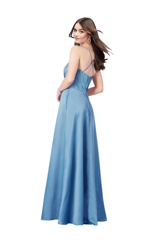 Best Satin Criss Cross Back Long Spaghetti Straps Sheath Prom Dress Canada