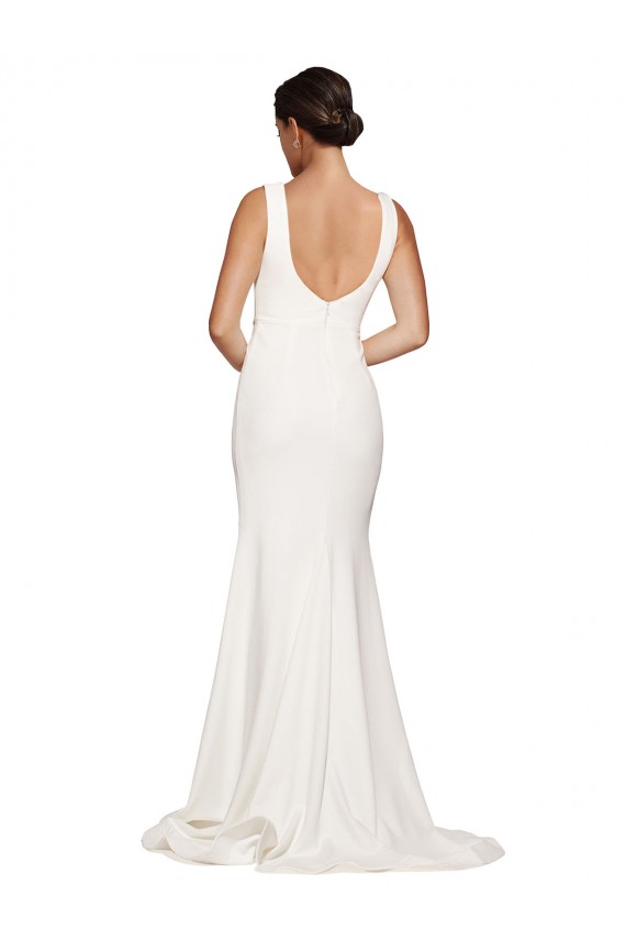 Best Stretch Crepe Low Back Sweep Train Square Neck Sheath Prom Dress Canada