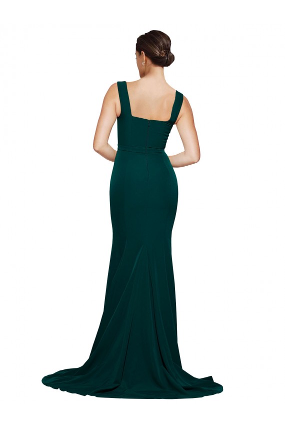 Best Stretch Crepe Sweep Train Square Neck Midnight Green Sheath Prom Dress Canada