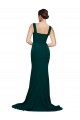 Best Stretch Crepe Sweep Train Square Neck Midnight Green Sheath Prom Dress Canada